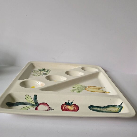 Japanese Ceramic Divided Serving Platter With Hand-Painted Vegetable Design - Picture 11 of 16
